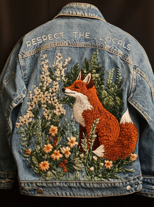Autumn Retro Washed Fox Denim Jacket