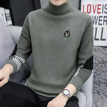 Mens Thickened Knitted Sweater With A Half-Height Neck