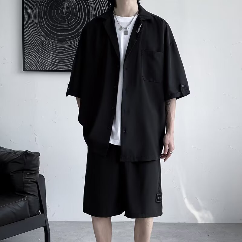 Mens Casual Shirt And Shorts TwoPiece Set