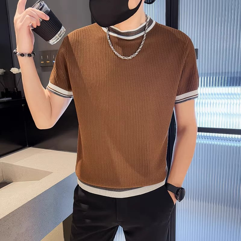 Men's Ice-silk Color-block Knit Top