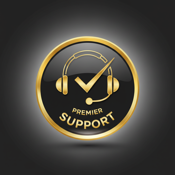 A premium ecommerce badge design for a men’s fashion brand representing Customer Service”, modern headset or support icon with a smile or checkmark, minimal luxury style, clean circular badge, gold and black color palette, soft shadows, flat yet premium design, high-end fashion aesthetic, clean white or dark background, professional Shopify website icon, simple typography, high resolution