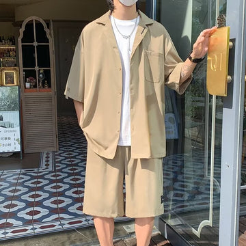 Mens Casual Shirt And Shorts TwoPiece Set