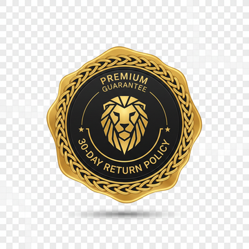 Luxury guarantee badge for an online clothing store, “30-Day Return Policy”, premium gold and black color scheme, embossed seal style, modern fashion brand look, clean background, high resolution, ecommerce trust badge