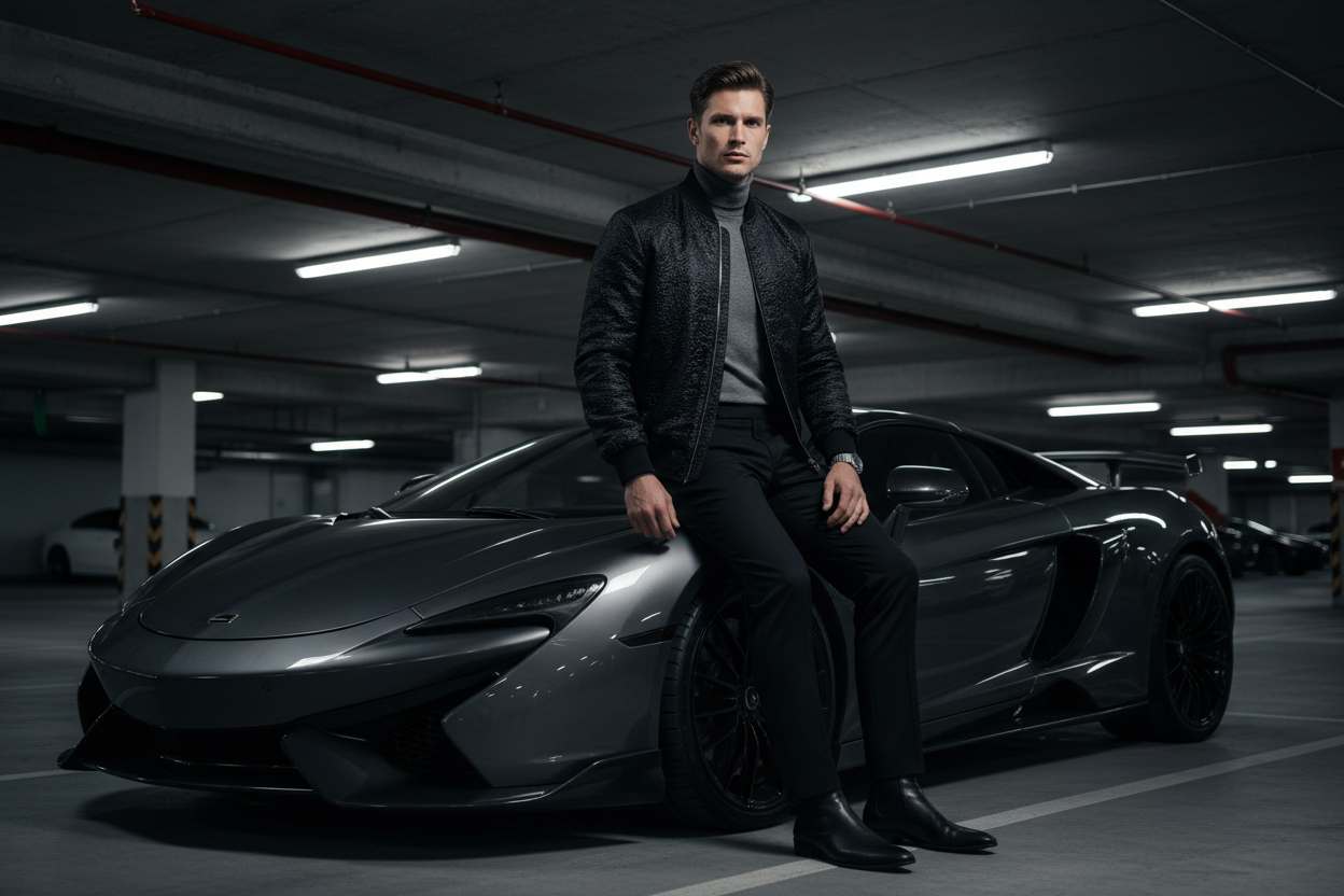 Luxury men’s leather jacket detail shot with zipper and texture emphasis, studio lighting, dark moody background1621243260e1af0c20-1